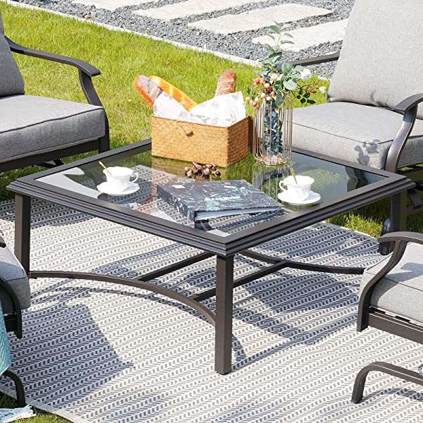 Grand Patio Patio Furniture Coffee Table Outdoor Side Table Glass Black