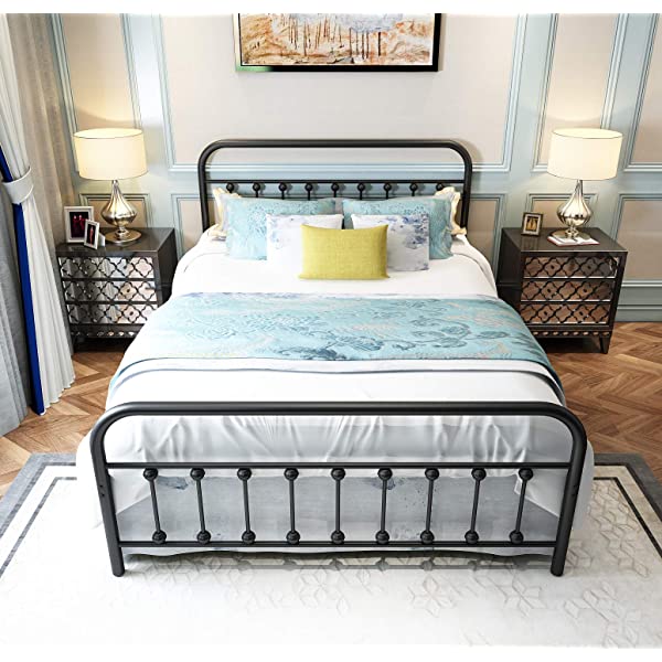 Black Metal Bed Frame Full Size with Headboard and Footboard Single Platform Mattress Base,Metal Tube and Iron-Art Bed(Full,Black) Full Black