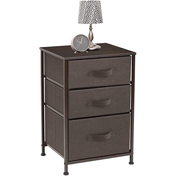 Sorbus Nightstand with 3 Drawers - Bedside Furniture & Accent End Table Chest for Home, Bedroom Accessories, Office, College Dorm, Steel Frame, Wood Top, Easy Pull Fabric Bins (Gray) Grey