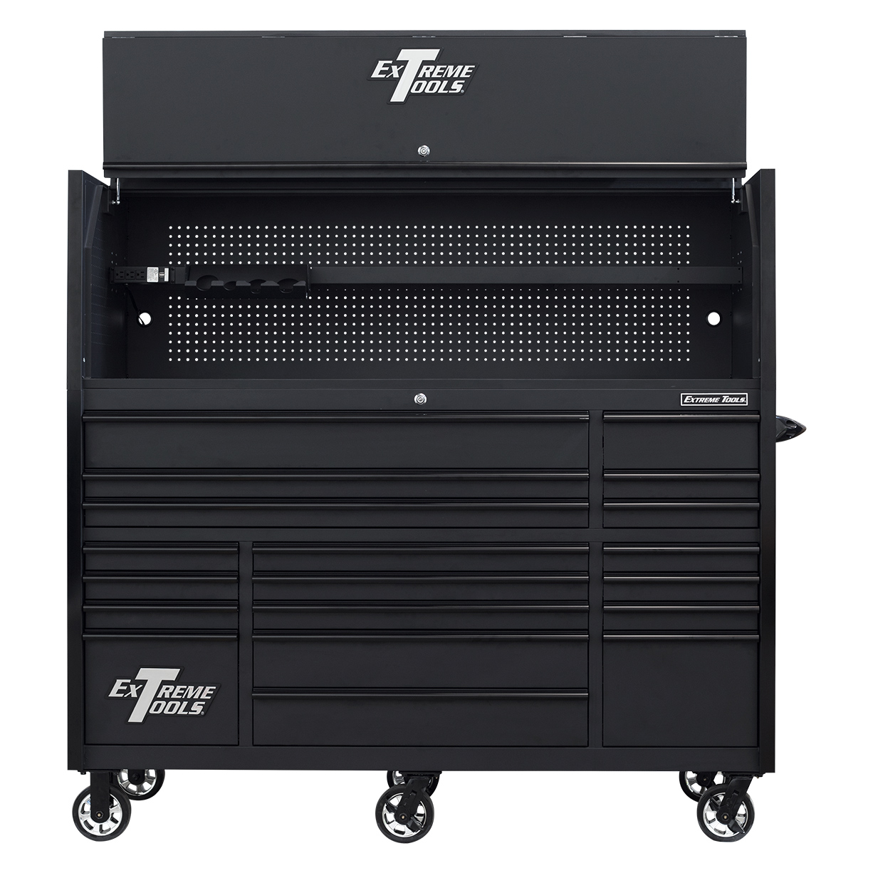 used toolboxExtreme Tools 72in. x 30in. 19 Drawers Triple Bank Roller Cabinet and Power Workstation Hutch Combo