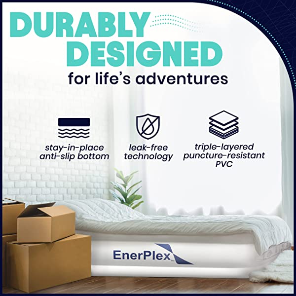 EnerPlex Twin Air Mattress for Camping, Home & Travel - 13 Inch Double Height Inflatable Bed w/ Built-in Dual Pump Twin 13.0 Inches