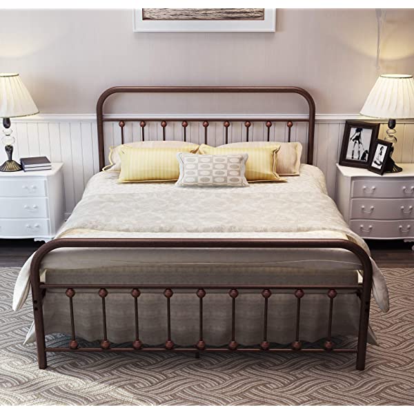 Black Metal Bed Frame Full Size with Headboard and Footboard Single Platform Mattress Base,Metal Tube and Iron-Art Bed(Full,Black) Full Black