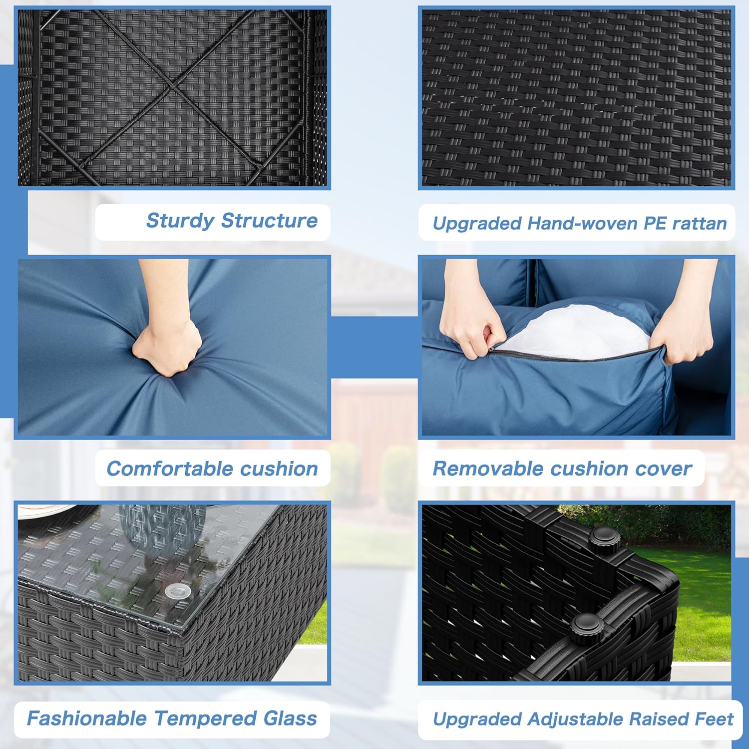 Shintenchi 7 Pieces Outdoor Patio Sectional Sofa Couch, Black Wicker Furniture Conversation Sets