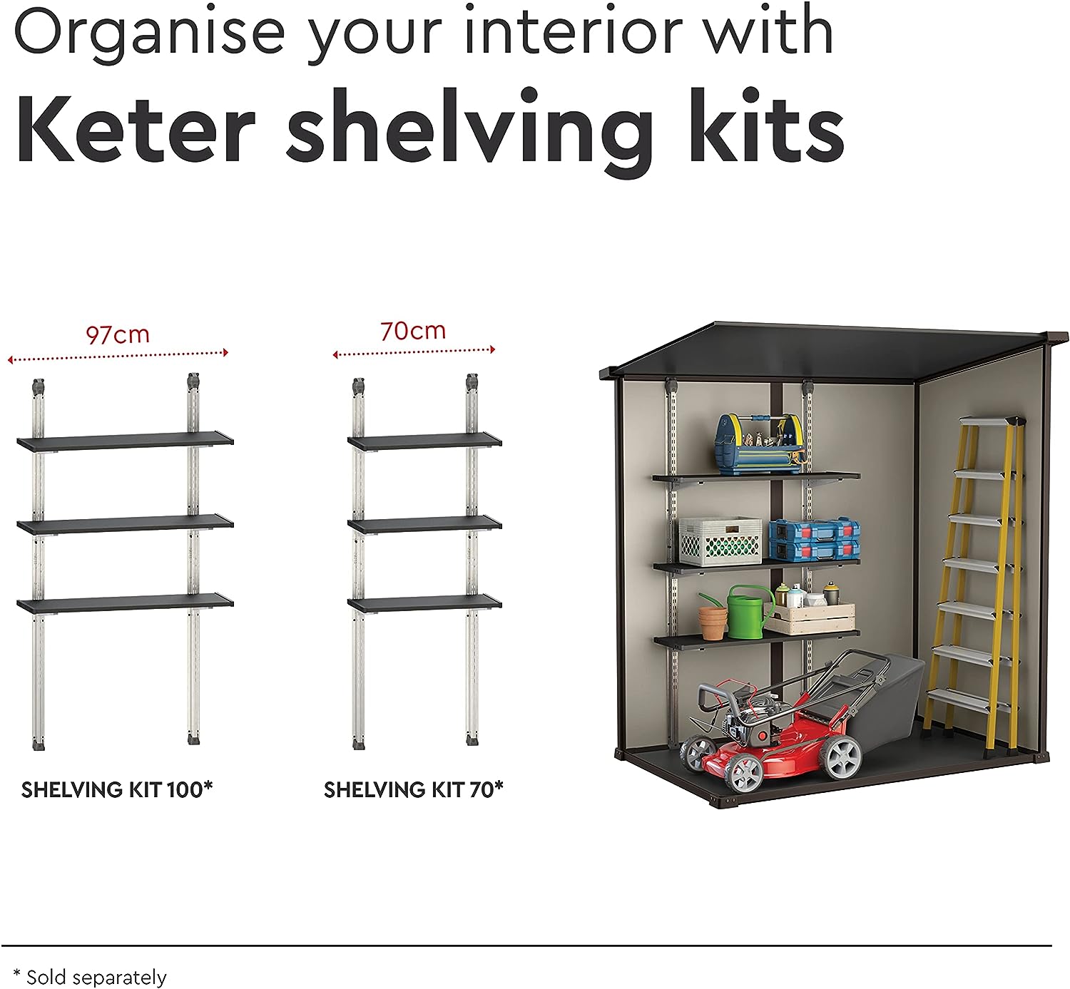 Keter Manor Outdoor Pent Single Door Garden Storage Shed 6 x 4ft Beige Brown Wood Effect Fade Free All Weather Resistant Safe