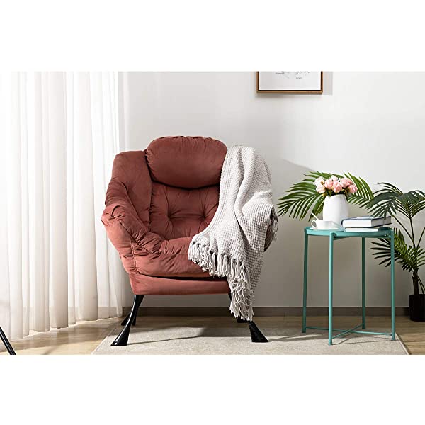 AbocoFur Modern Large Cotton Fabric Lazy Chair，Accent Contemporary Lounge Chair, Single Steel Frame Leisure Sofa Chair with Armrests and A Side Pocket, Beige