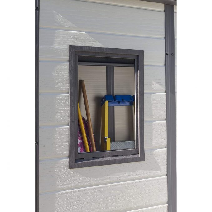 Keter Manor Outdoor Pent Single Door Garden Storage Shed 6 x 4ft Beige Brown Wood Effect Fade Free All Weather Resistant Safe