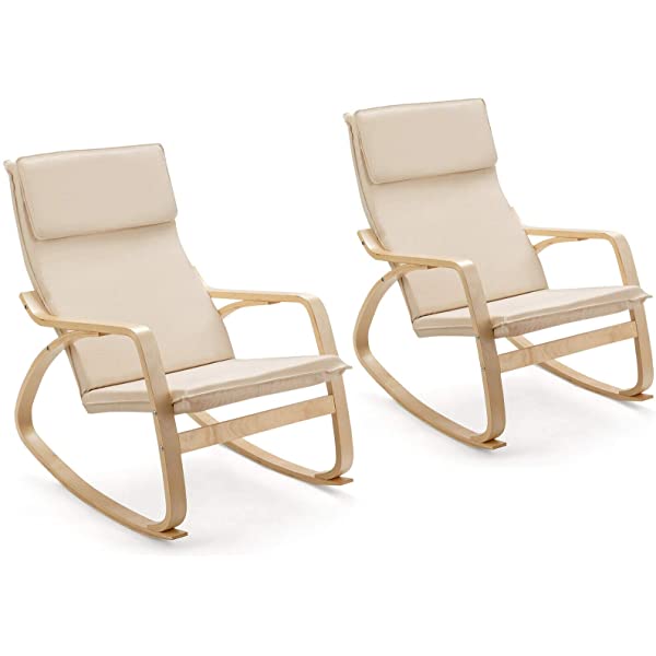 Giantex Rocking Chair with Removable Upholstered Cushion, Stable Wooden Frame Relaxing Modern Leisure Armchair Suitable for Living Room, Bedroom, Balcony, Nursery Room Ergonomic Chair(1, Beige) 1 Beige