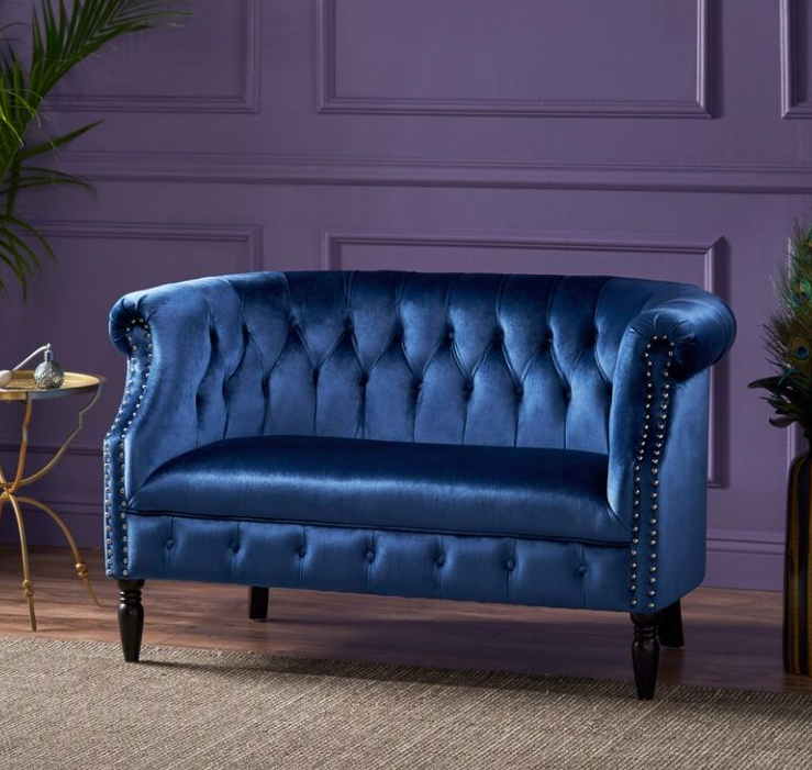 51.5-inch velvet roll-arm two-seat sofa