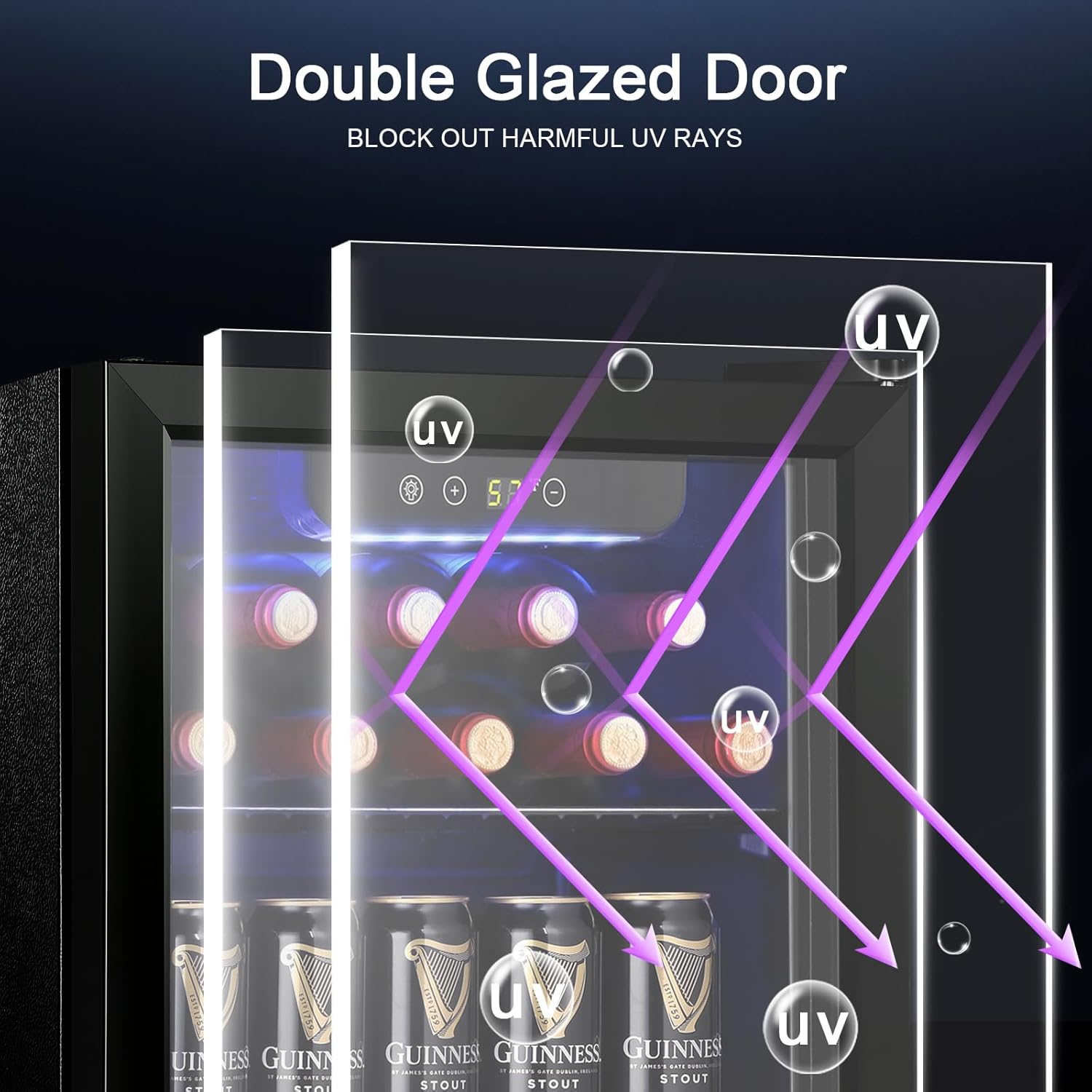 Antarctic Star 12 Bottle 48 Can Wine Cooler/Cabinet Beverage Refrigerator Mini Fridge Low Noise Clear Glass Door Counter Top Cellar for Beer Soda Bar 1.3 cu.ft Black