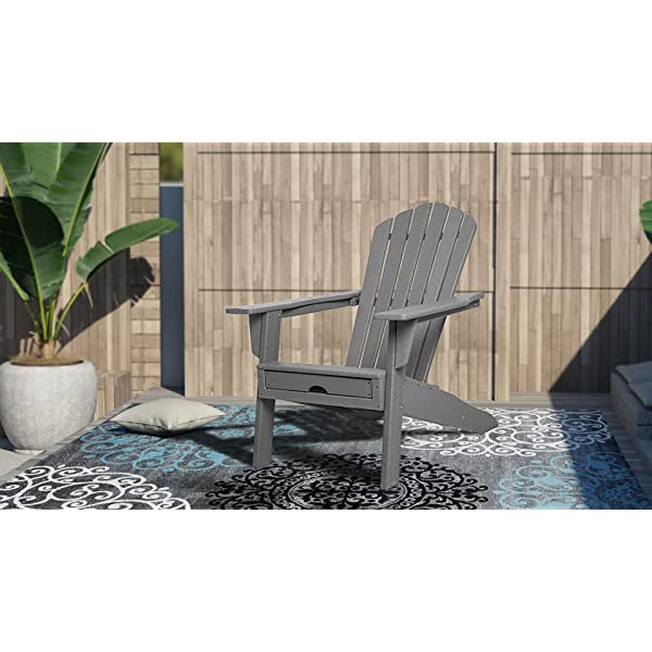 ResinTEAK All Weather Adirondack Chair with PULLOUT Ottoman | Adult-Size, Weather Resistant for Patio Deck Garden, Backyard & Lawn Furniture | Easy Maintenance (Grey))
