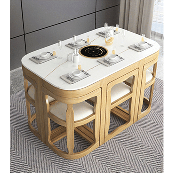 Marble dining table and chairs, slate, household, small apartment, modern minimalist round table, shrinking dining table, solid wood table and chair combination