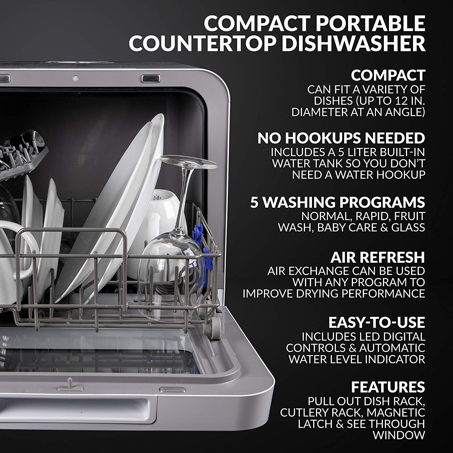 Farberware Complete Portable Countertop Dishwasher with 5-Liter Built-in Water Tank
