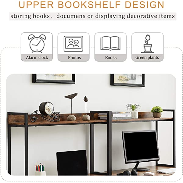 Computer Desk Home Office, Home Office Double Workstation Desk, Two Person Computer Desk with Storage, Spacious Tabletop, Multifunction Writing Desk with Shelf