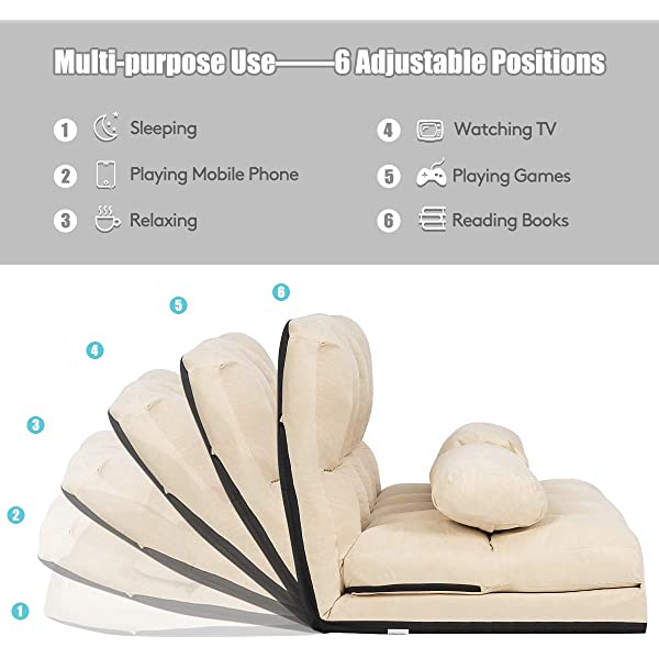 Giantex Adjustable Floor Sofa, Foldable Lazy Sofa Sleeper Bed 6-Position Adjustable, Suede Cloth Cover, Floor Gaming Sofa Couch with 2 Pillows for Bedroom/Living Room/Balcony (Blue)