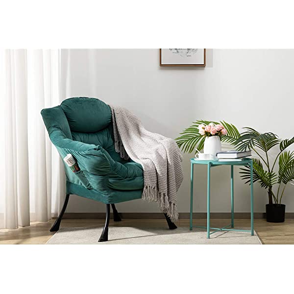 AbocoFur Modern Large Cotton Fabric Lazy Chair，Accent Contemporary Lounge Chair, Single Steel Frame Leisure Sofa Chair with Armrests and A Side Pocket, Beige