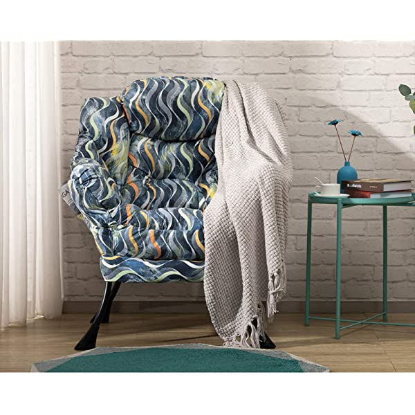 AbocoFur Modern Large Cotton Fabric Lazy Chair，Accent Contemporary Lounge Chair, Single Steel Frame Leisure Sofa Chair with Armrests and A Side Pocket, Beige