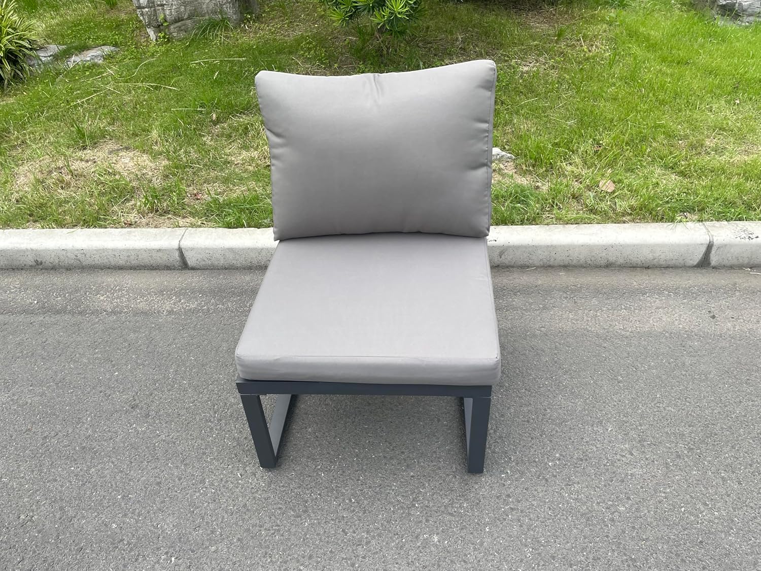 FMSGarden Aluminium Patio Outdoor Garden Furniture Lounge Corner Sofa Set Dark Grey (7 Seater)