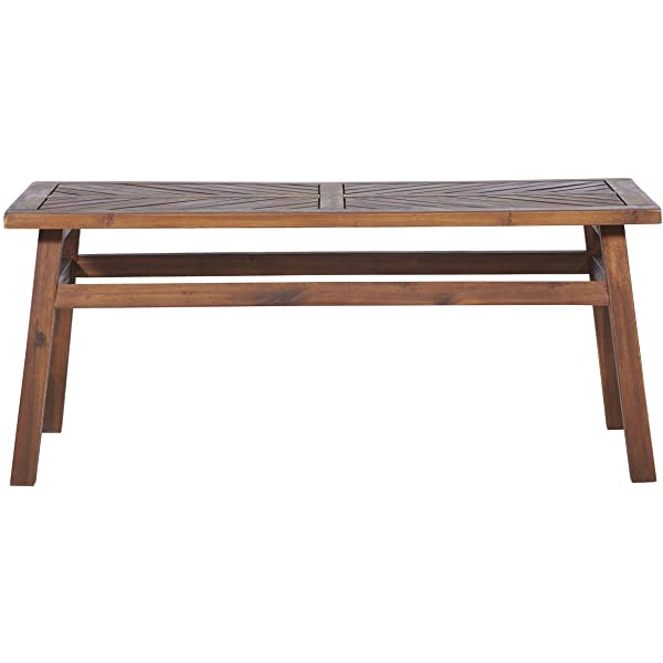 Walker Edison 5 Person Outdoor Wood Chevron Patio Furniture Dining Set Table Chairs Bench All Weather Backyard Conversation Garden Poolside Balcony, 4 Piece, Brown Brown 4 Piece Dining Set