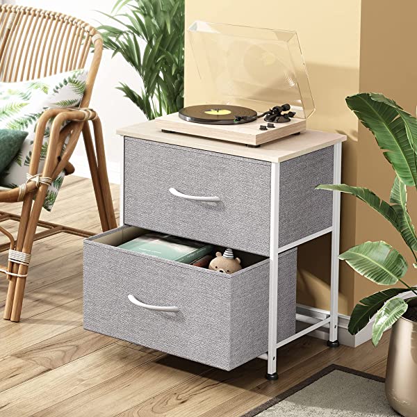WLIVE Nightstand with 2 Fabric Drawers, Bedside Furniture & End Table Dresser for Bedroom, Living Room, Steel Frame, Wood Top, Easy Pull Handle Charcoal Gray
