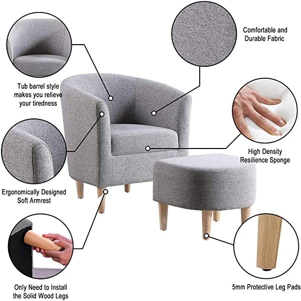 DAZONE Modern Accent Chair, Upholstered Arm Chair Linen Fabric Single Sofa Chair with Ottoman Foot Rest Mustard Yellow Comfy Armchair for Living Room Bedroom Small Spaces Apartment Office Yellow With Ottoman