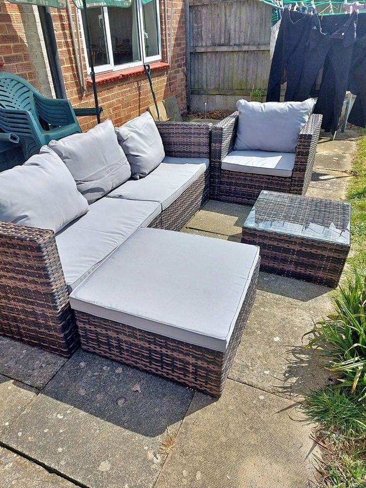 Garden Furniture Set 5PC Rattan Modular Corner Sofa Set Garden Corner Sofa Coffee Table