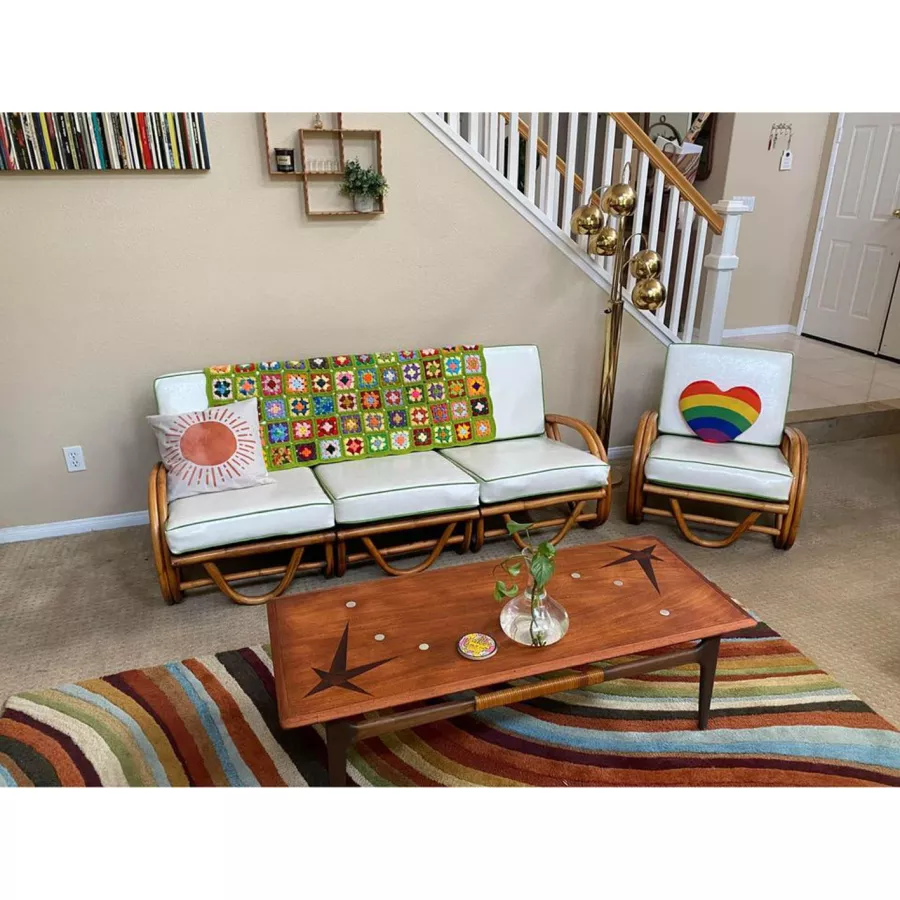 1950s Vintage Paul Frankl Style Bamboo Rattan Chair and Sofa