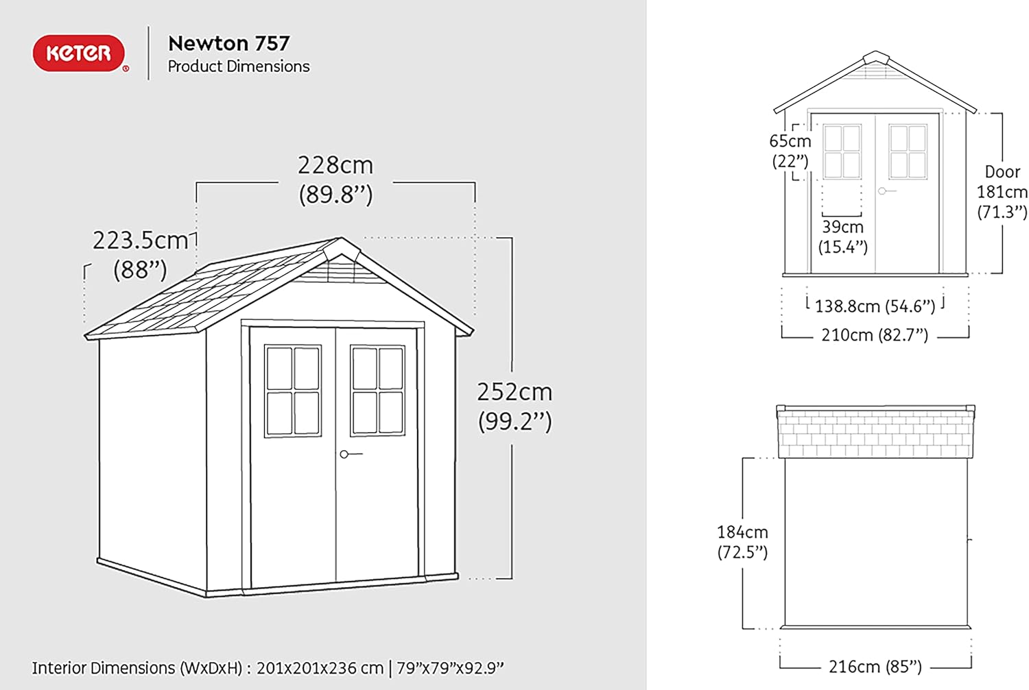 Keter Newton 757 Garden Shed, Wood Effect, Brown, 4.5 m², 228 x 223.5 x 252 H cm