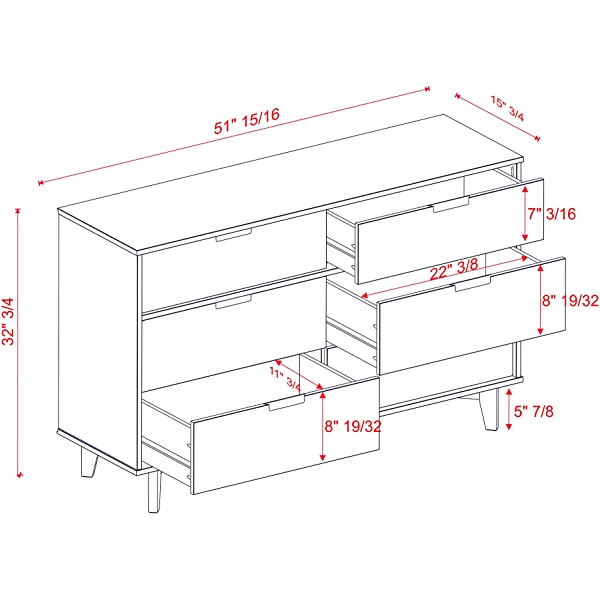 Walker Edison Mid Century Modern Grooved Handle Wood Dresser Bedroom Storage Drawer Organizer Closet Hallway, 6 Drawer, Caramel Caramel 1 pack 6 Drawer