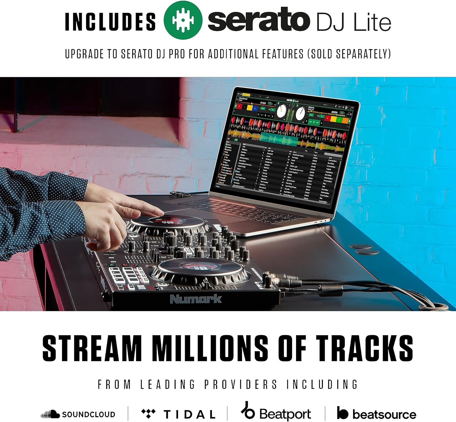 Numark NS4FX – 4-channel DJ Controller, Touch Jog Wheels with Display, Performance Pads and Effects, Booth and Main Outputs, Serato DJ Lite Included