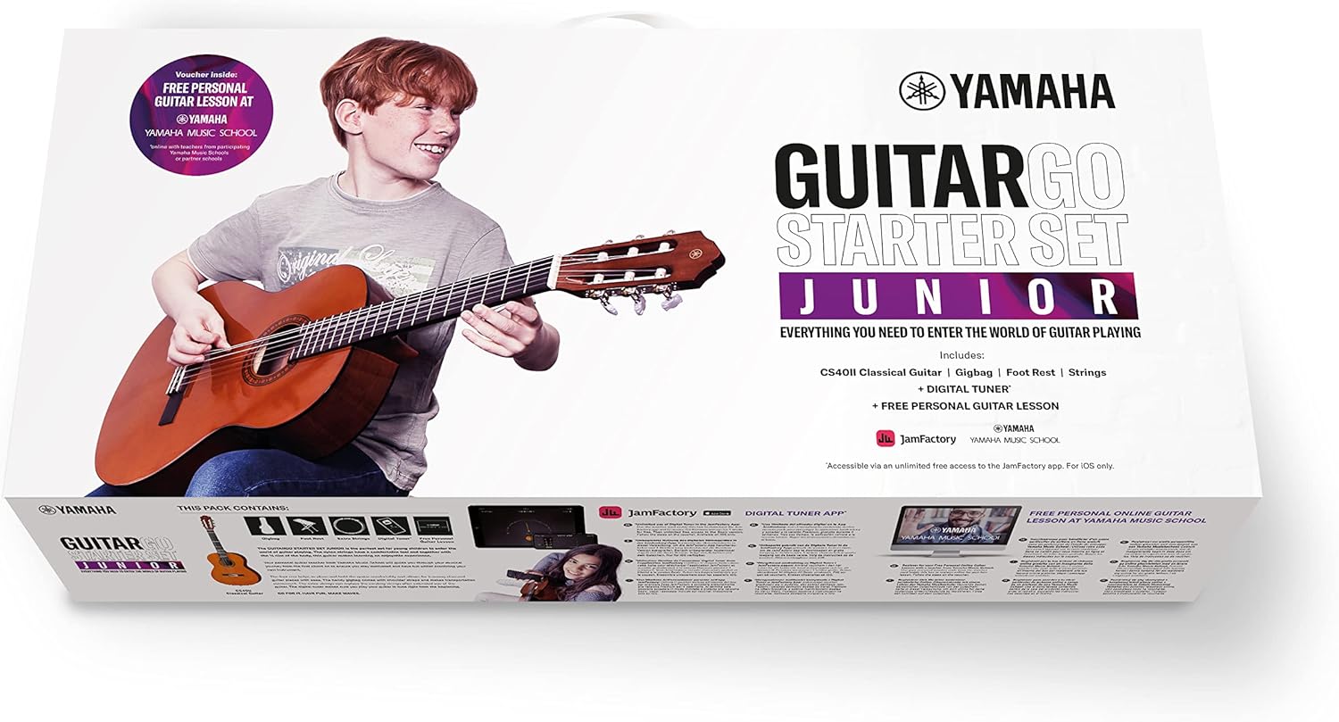 Yamaha GuitarGo - Starter Set Junior - Acoustic guitar pack for young learners including a gig bag, digital tuner for iOS and a footrest