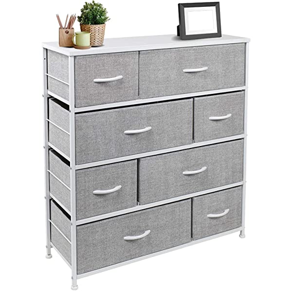 Sorbus Dresser with 8 Drawers - Furniture Storage Chest Tower Unit for Bedroom, Hallway, Closet, Office Organization - Steel Frame, Wood Top, Easy Pull Fabric Bins (White)