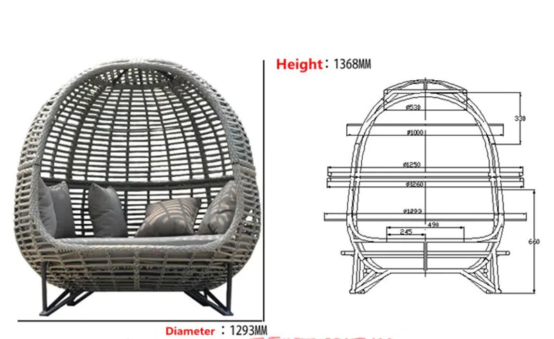 【Home&Garden】Metal frame with Wicker Patio Sunbed,outdoor Daybed for poolside,garden