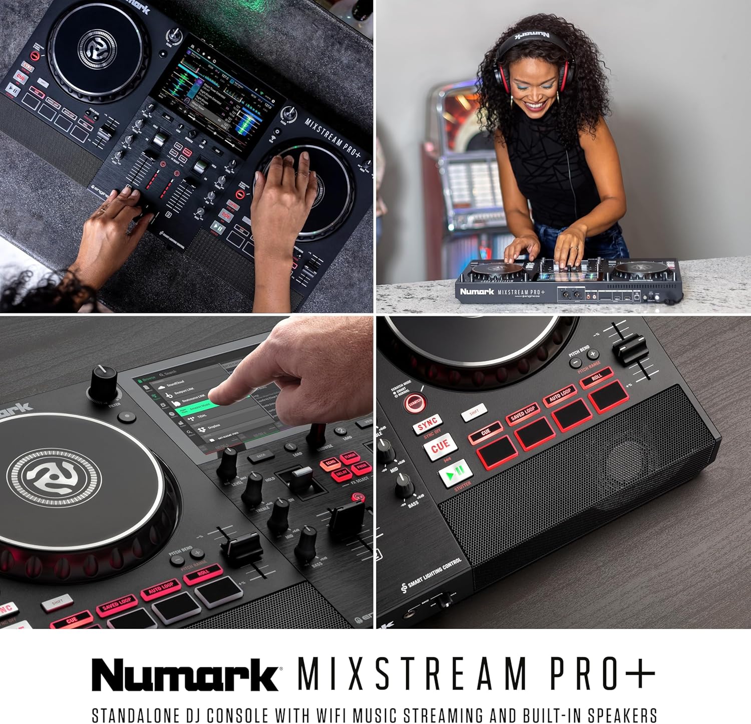 Numark Mixstream Pro+ DJ Controller with Stem Separation, 2 Decks, Wi-Fi Streaming, Mixer, 7