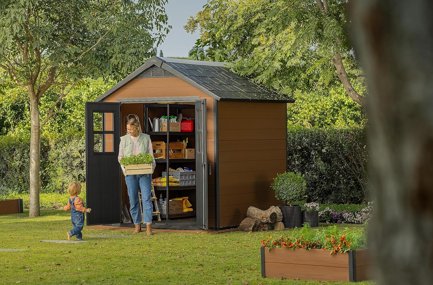 Keter Newton 757 Garden Shed, Wood Effect, Brown, 4.5 m², 228 x 223.5 x 252 H cm
