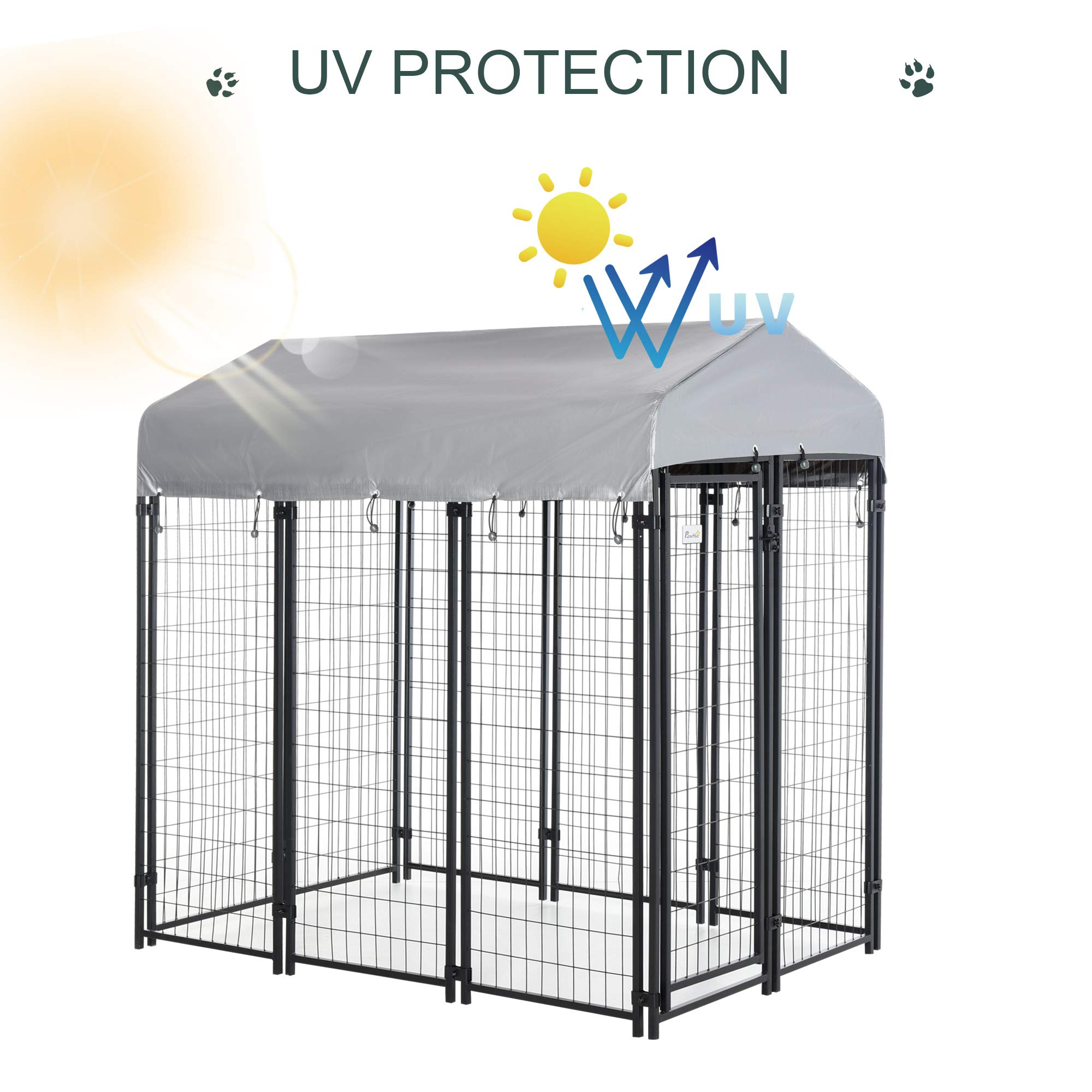6'x4'x6' Large Dog Kennel Outdoor Steel Fence with UV-Resistant Cloth Roof & Secure Lock