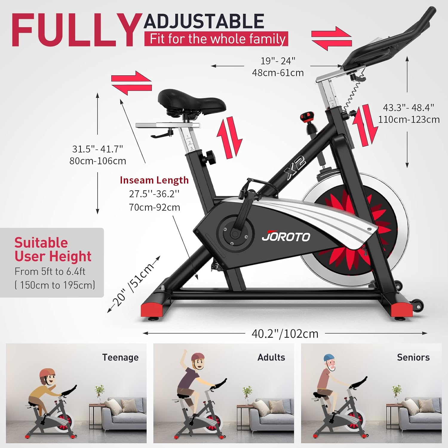 JOROTO X2 Exercise Bike for Home Use | X2PRO Bluetooth Magnetic Belt Drive Indoor Cycling Bike with 16KG Flywheel