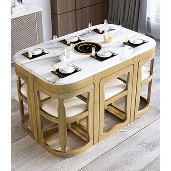 Marble dining table and chairs, slate, household, small apartment, modern minimalist round table, shrinking dining table, solid wood table and chair combination