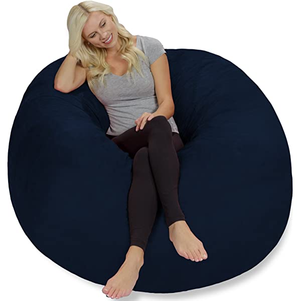 Chill Sack Bean Bag Chair: Giant 5' Memory Foam Furniture Bean Bag - Big Sofa with Soft Micro Fiber Cover - Navy Microsuede - Navy