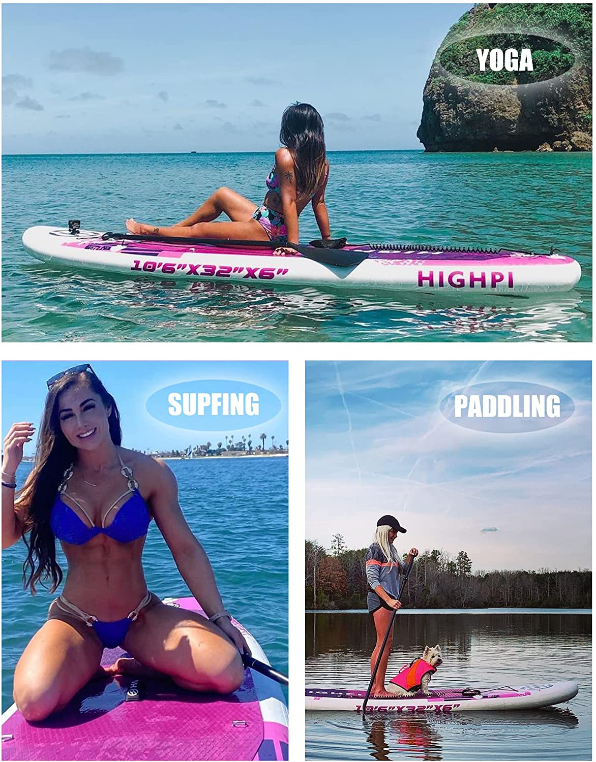 Highpi Inflatable Stand Up Paddle Boards, 10’6”11′ Ultra-Light SUP for All Skill Levels