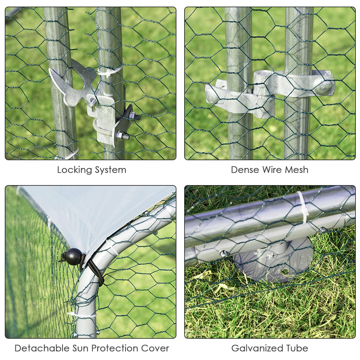 Large Walk-in Hen House with Cover, Galvanized Steel Poultry Run Extension