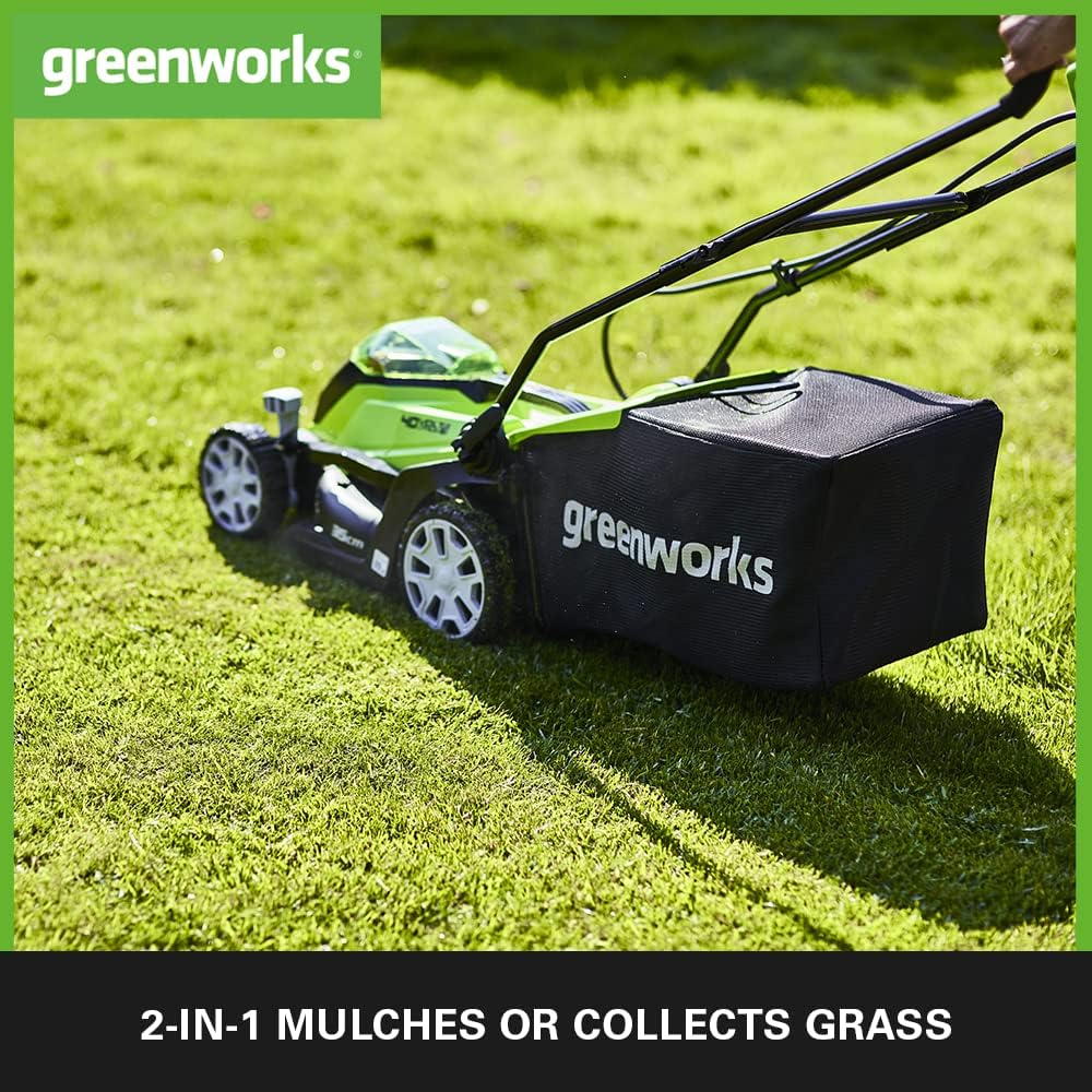 Greenworks 40V Cordless Lawnmower for Lawns up to 400m², 35cm Cutting Width, 40L Bag PLUS Two 40V 2Ah Batteries & One Charger
