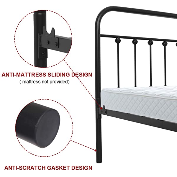 Black Metal Bed Frame Full Size with Headboard and Footboard Single Platform Mattress Base,Metal Tube and Iron-Art Bed(Full,Black) Full Black