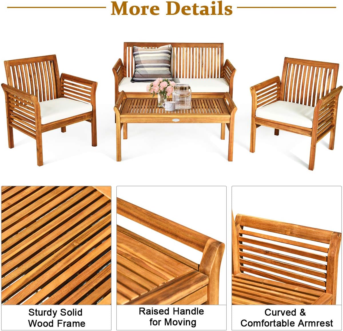 Tangkula 4 Piece Outdoor Acacia Wood Sofa Set