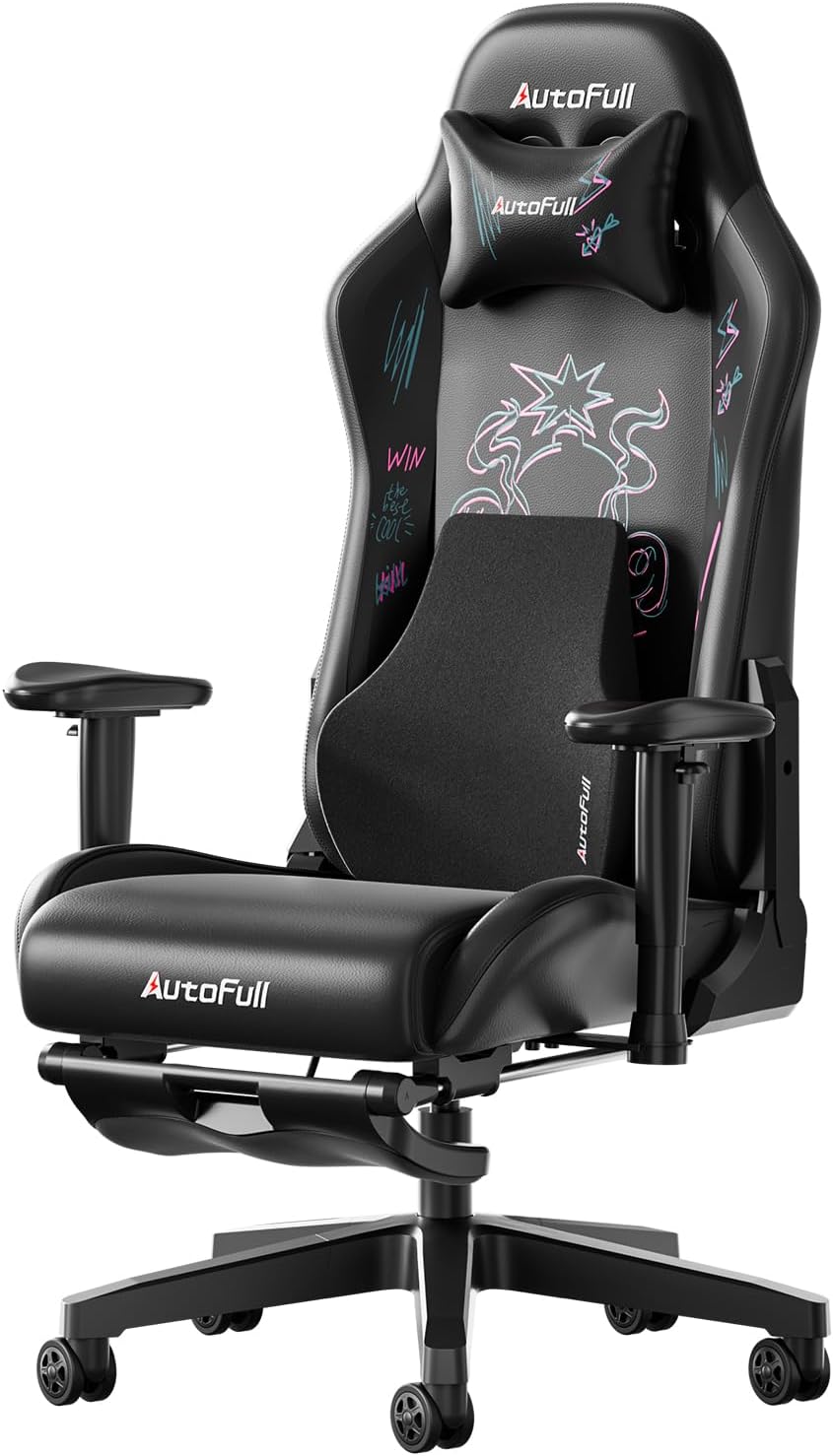 AutoFull C3 Gaming Chair, Racing Style Gaming Chair with Ergonomic Lumbar Support,Adjustable High Back PU Leather PC Chair with Footrest