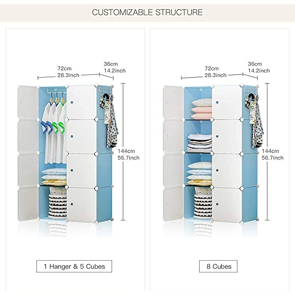 YOZO Cube Storage Organzier Portable Closet Wardrobe Bedroom Dresser (71x14x71 inches) Portable Closet Cube Shelf Armoire Pantry Cabinet, 25 Cubes, Blue 25Cubes Blue