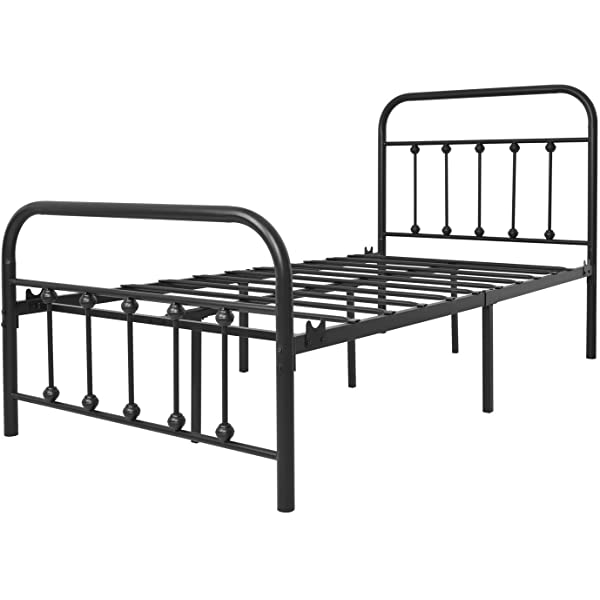 Black Metal Bed Frame Full Size with Headboard and Footboard Single Platform Mattress Base,Metal Tube and Iron-Art Bed(Full,Black) Full Black