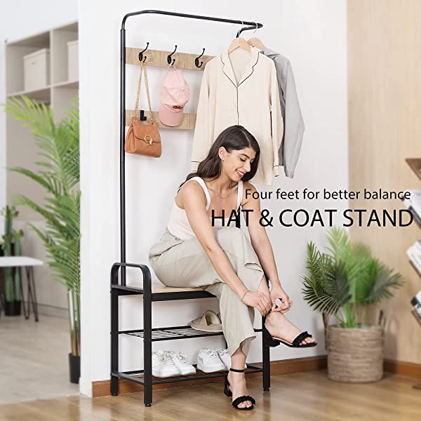 VIVOHOME 3-in-1 Entryway Hall Tree, Heavy Duty MDF Stand Coat Rack with Storage Bench, Industrial Wood Furniture with Stable Metal Frame, 8 Hooks Rustic Brown