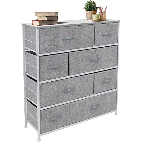 Sorbus Dresser with 8 Drawers - Furniture Storage Chest Tower Unit for Bedroom, Hallway, Closet, Office Organization - Steel Frame, Wood Top, Easy Pull Fabric Bins (White)