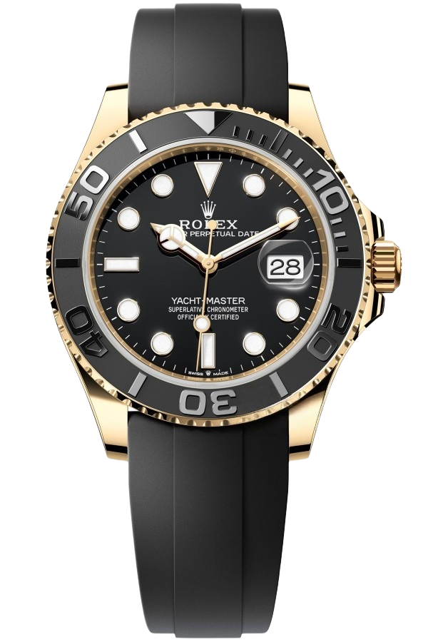 Rolex Yacht Master 18k Yellow Gold Super CloneSwiss Replica Watch OysterFlex Rubber Strap Ref 226658-3235 Swiss Movement - SuperClonesRolex