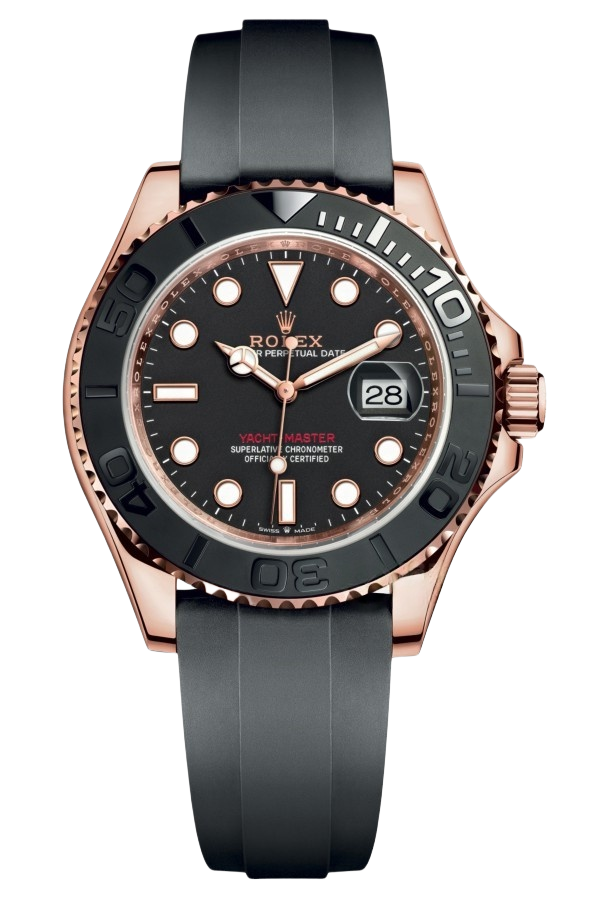 Rolex Yacht Master 18k Rose Gold Super Clone Swiss Replica Watch OysterFlex Rubber Strap Ref 126655 3235 Swiss Movement - SuperClonesRolex